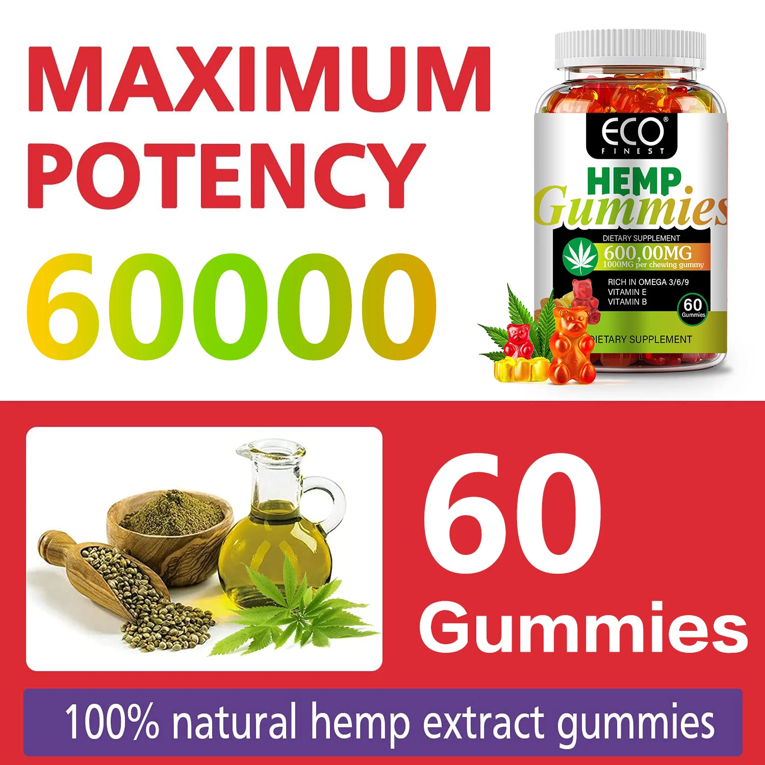 ECO Finest Hemp Gummies 60 Sweets Dietary Supplement # 001 - Image 2