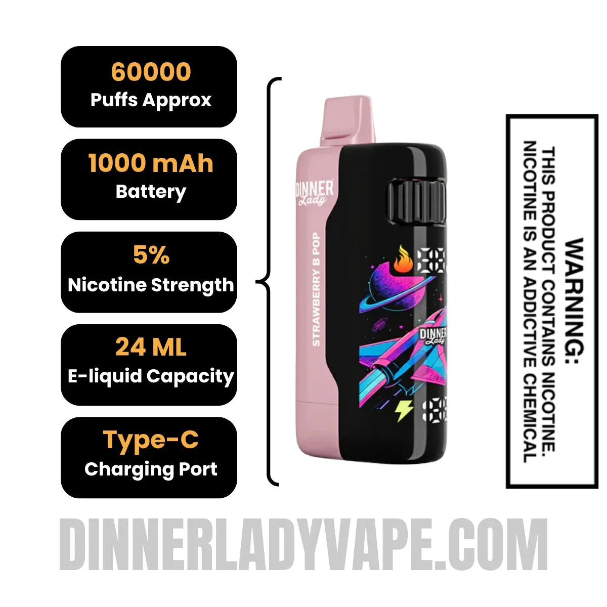 Strawberry B Pop Dinner Lady Galax 60K Disposable Vape - Image 2